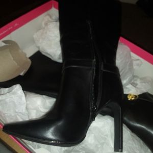 Black leather knee high boots